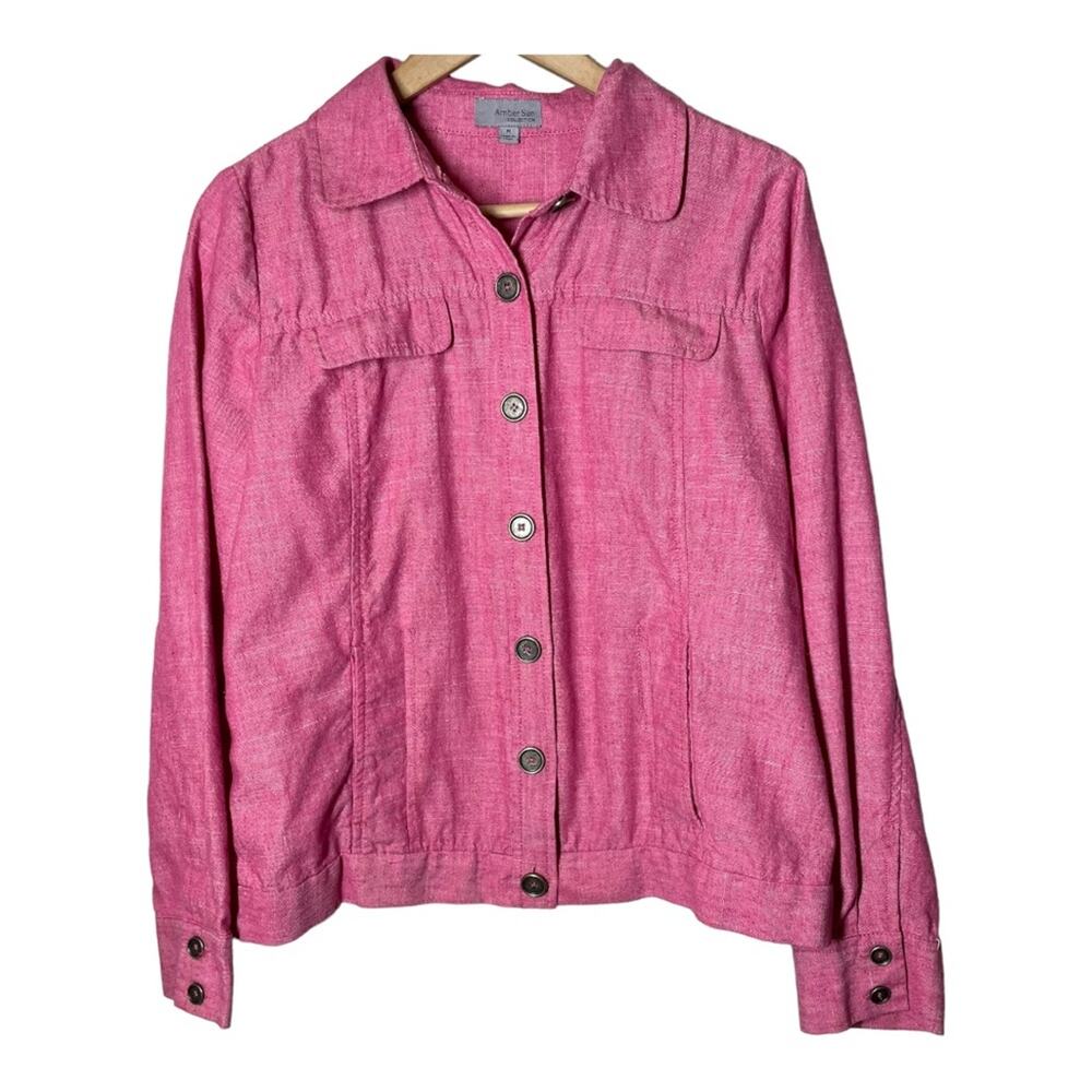 Nordstrom Amber Sun Collection Pink Linen Blend Classic Jacket Medium